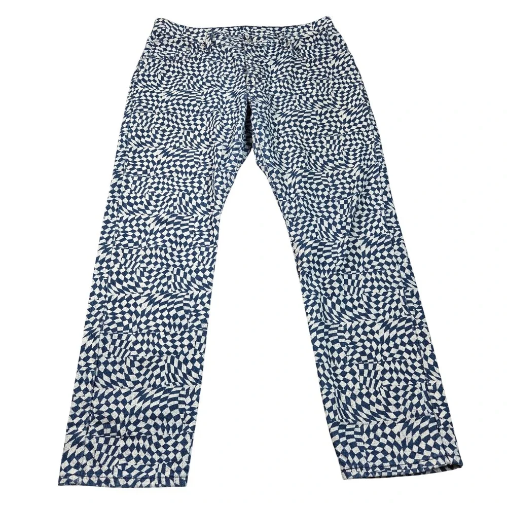 Levis 501 Original Fit Jeans 31x29 Blue White Warped Checkerboard Print